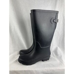 A New Day Womens Tall Waterproof Rain Boots Matte Black Buckle Detail Size 8